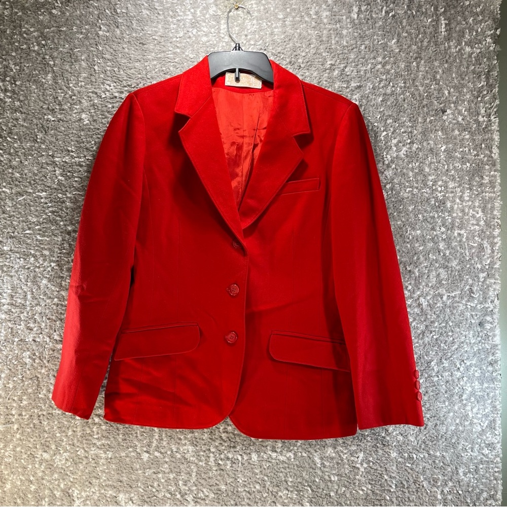 Vtg Red Pendleton Virgin Wool Blazer Jacket Size 12 Womens